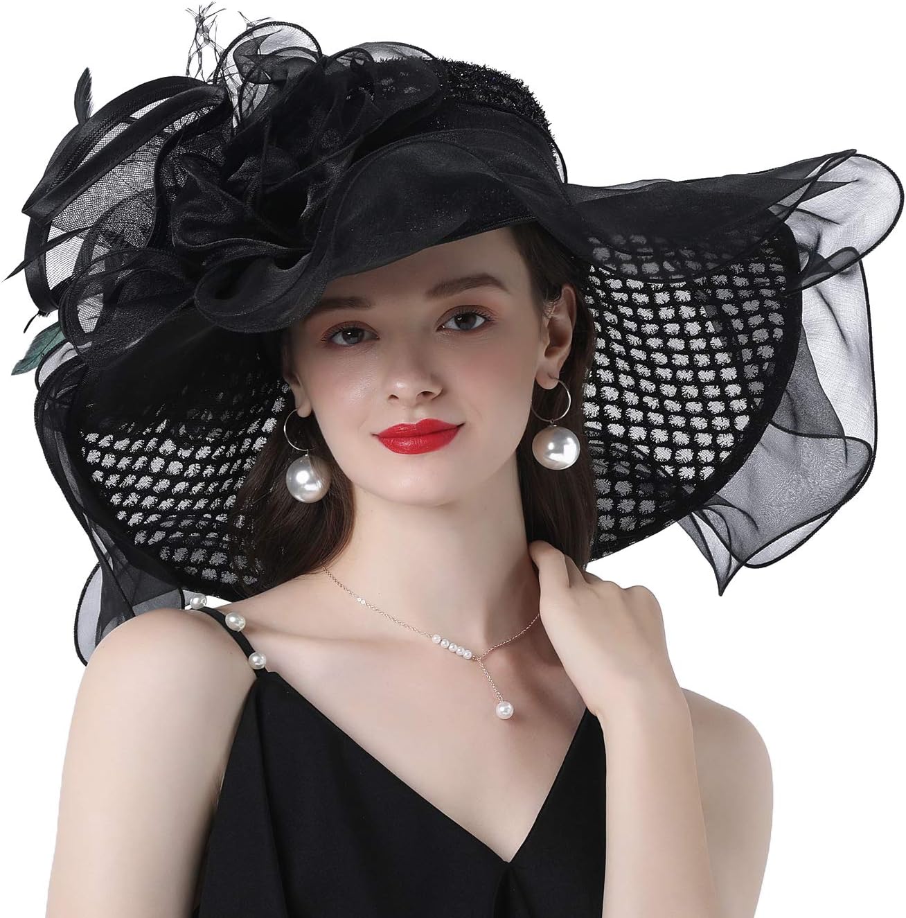 FELIZHOUSE Women Fascinator Hats Foldable Lady Organza Ascot Race Hat
