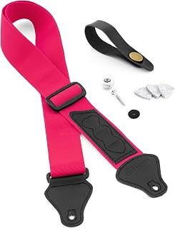 TIGER UAC4-PK-PACK Ukulele Strap Pack includes Strap, Headstock Neck Tie, Strap Button / End Pin and 3 Felt Picks - Suitable for Soprano, Concert, Tenor and Baritone Ukes - Pink