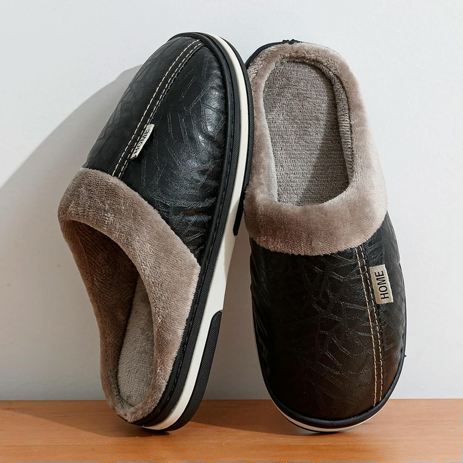 Pantofole di Peluche Uomini Slifori in Pelliccia Impermeabile per Interni Piatto da Uomo Inverno Inverno in Cotone Casa in Cotone