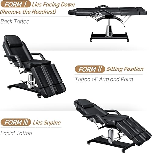 Miniatura 10 de OmySalon Mesa de masaje de cama facial hidráulica, silla de tatuaje multiusos de 3 secciones Cama esteticista, equipo de spa ajustable para salón de