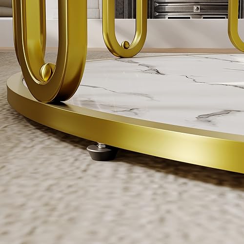 Miniatura 8 de Round Coffee Table, Wooden Marble Pattern Coffee Table with Round Open Storage, Solid Golden Metal Legs for Living Room, White