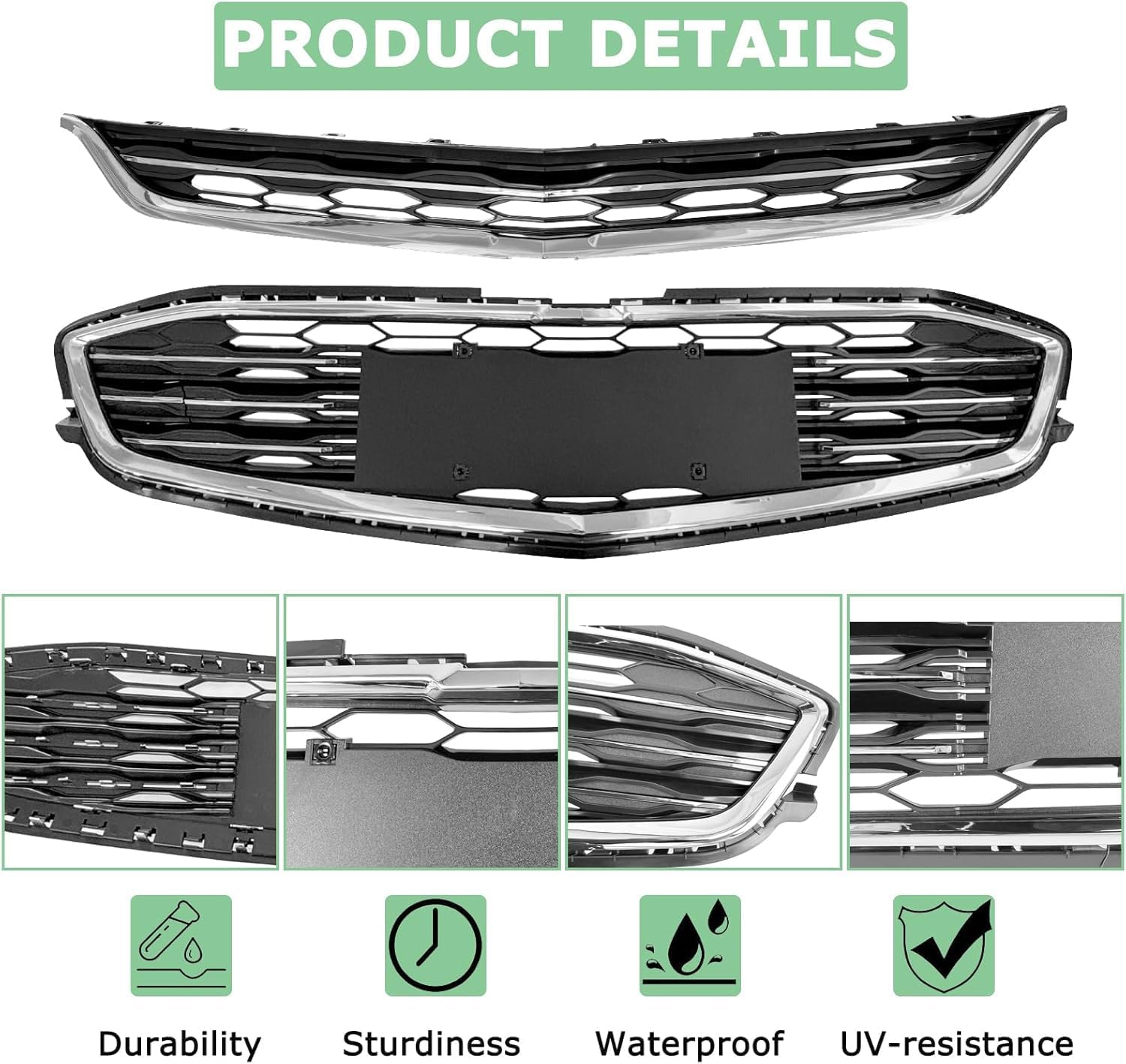 Front Bumper Grill Honeycomb Mesh Grille For 2016 2017 2018 Chevy Malibu Upper Lower Grille