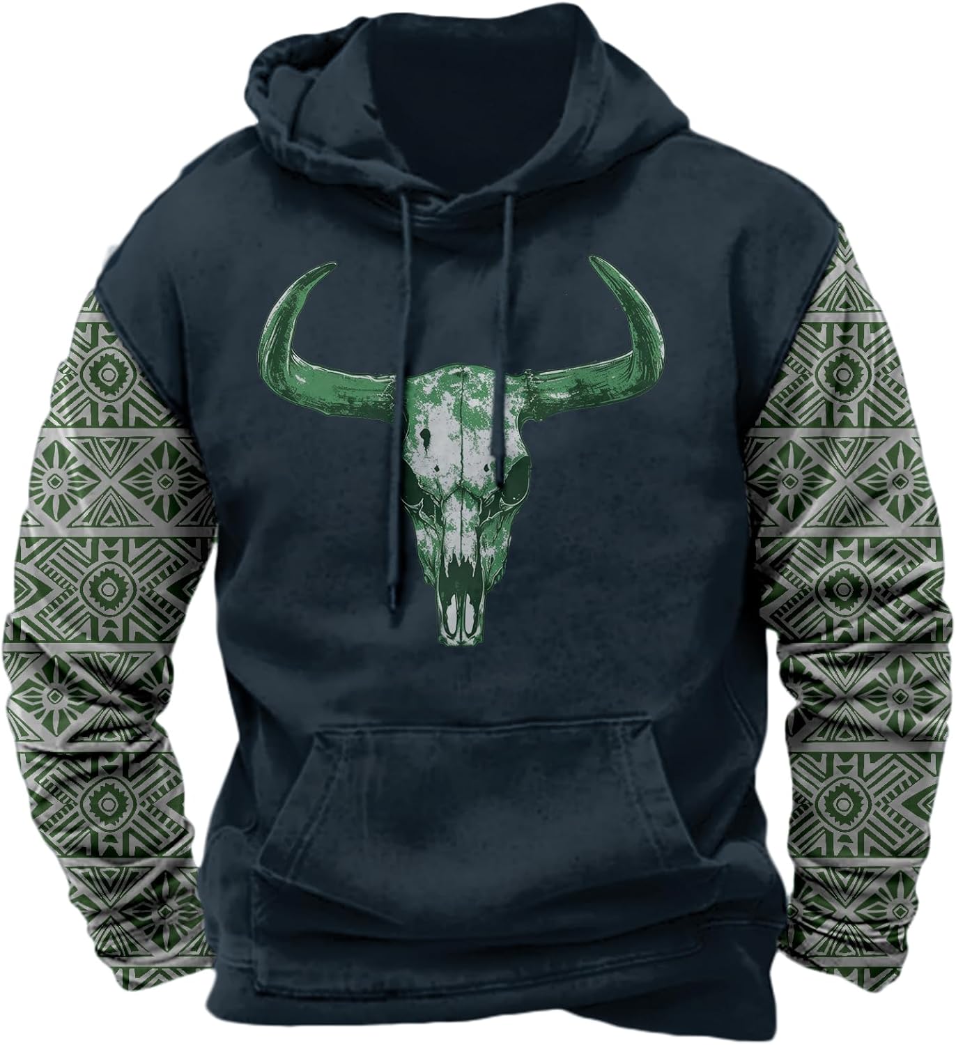 MARSVOVO Western Hoodies Men Aztec Tribal Hippie Graphic Fall Pullover Oversized Baggy Cowboy Jogger Aztec Sweatshirts