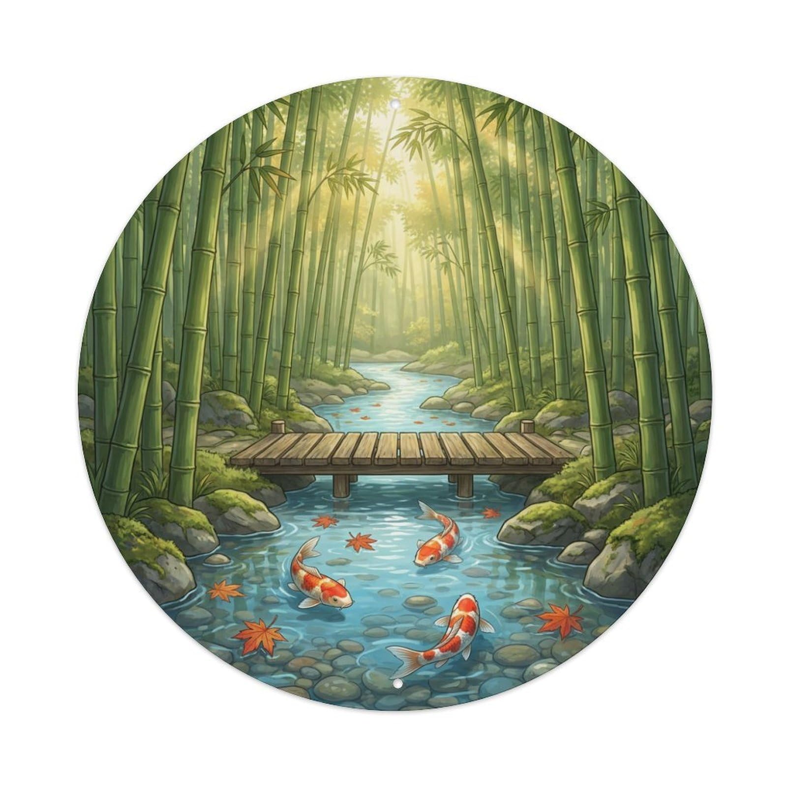 Galvaxio Style Japanese Bamboo Forest Koi Fish Stream Metal Tin Sign