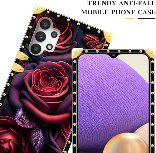 Miniatura 3 de DAIZAG Funda compatible con Samsung Galaxy A32 5G, dorada, suave, a prueba de golpes, decoración protectora para regalo, rosas rojas brillantes