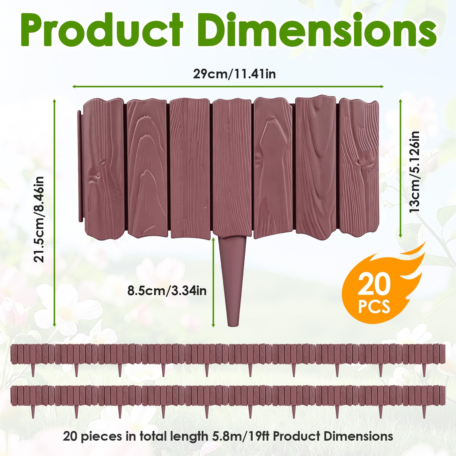 20 Piezas Metálicos Bordura Jardin Exterior, 5,7m PP Flexible Borde Jardin Exterior, no Requieren Excavación, Acero Corten Borduras Jardin para Macizos Caminos y Jardines (Marrón)