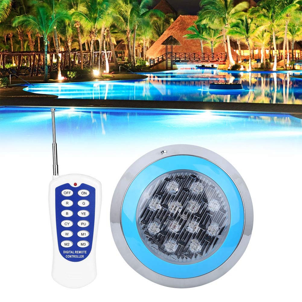 AUNMAS wasserdichte Schwimmbadleuchte 12LED 12W AC12V Schwimmbadwandleuchte mit Fernbedienung IP68 Unterwasserleuchten