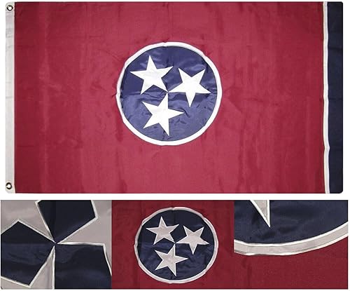 Premium 3x5 Embroidered Sewn State of Tennessee Synthetic Cotton 3'x5' w 2 Clips