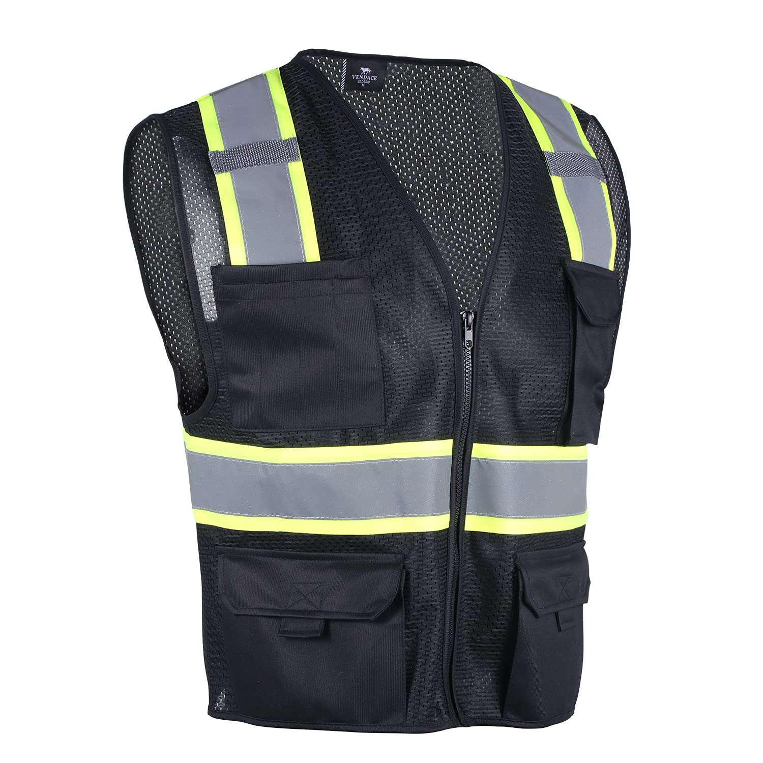 VENDACE Chaleco de malla reflectante de seguridad Hi Vis para hombre, chaleco de alta visibilidad ANSI clase 2, con 8 bolsillos y cierre