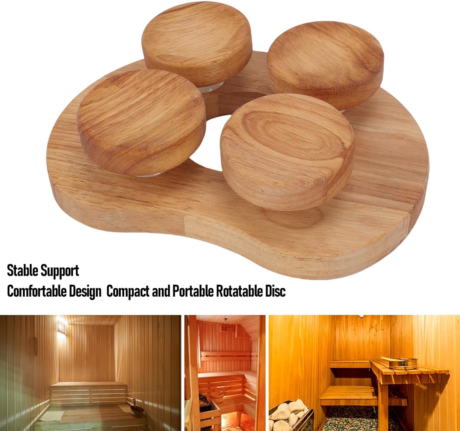 Wooden Sauna Headrest with Rotatable Disc, 4 Point Wood Cervical Sauna Pillow, Neck Pillow Head Support, for Neck Shoulder Pain, Head Relaxation