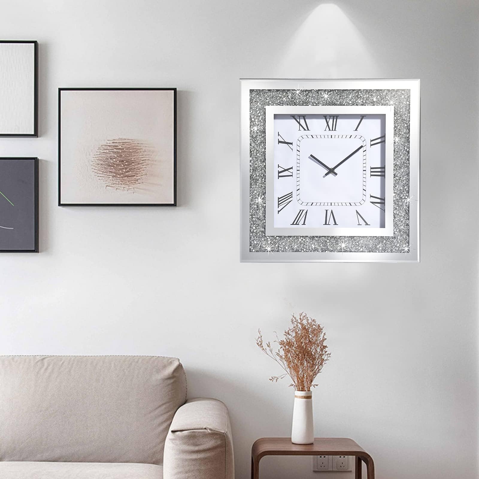 Grande horloge murale en verre argenté de 40 cm pour salon et bureau