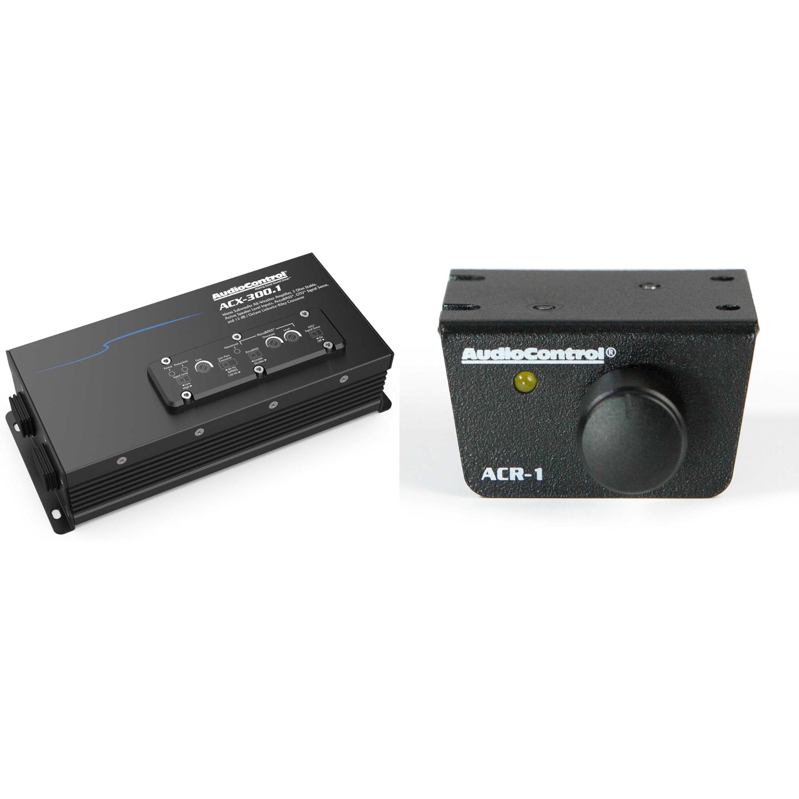 AudioControl ACX-300.1 Mono Powersports/Marine Amplifier — 300 watts RMS x 1 at 2 ohms with 8GA OFC Pure Copper Wiring Kit with ACR-1 Bass Knob Remote