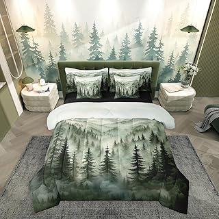 Erosebridal Smoky Mountain Bedding Set Queen Nature Forest Green Comfort...