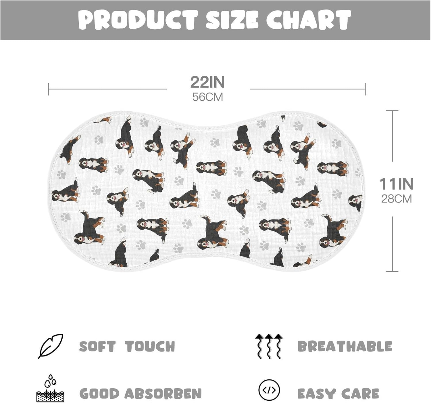 4 Pack Muslin Burp Cloths Bernedoodle Dogs White Cotton Baby Burp Cloths Ultra Absorbent and Soft Burping Cloth for Newborn Must Haves 22x11 Inch