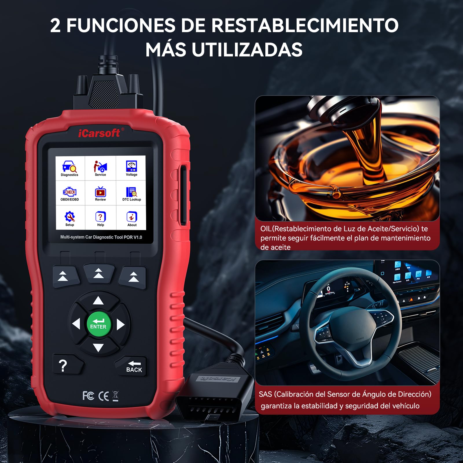 iCarsoft por V1.0 OBD2 Máquina Diagnosis Coche para Porsche/Cayenne/Macan, Escáner de Todo el Sistema, Reinicio de Aceite, Calibración SAS, Prueba de Batería, Actualización de por Vida