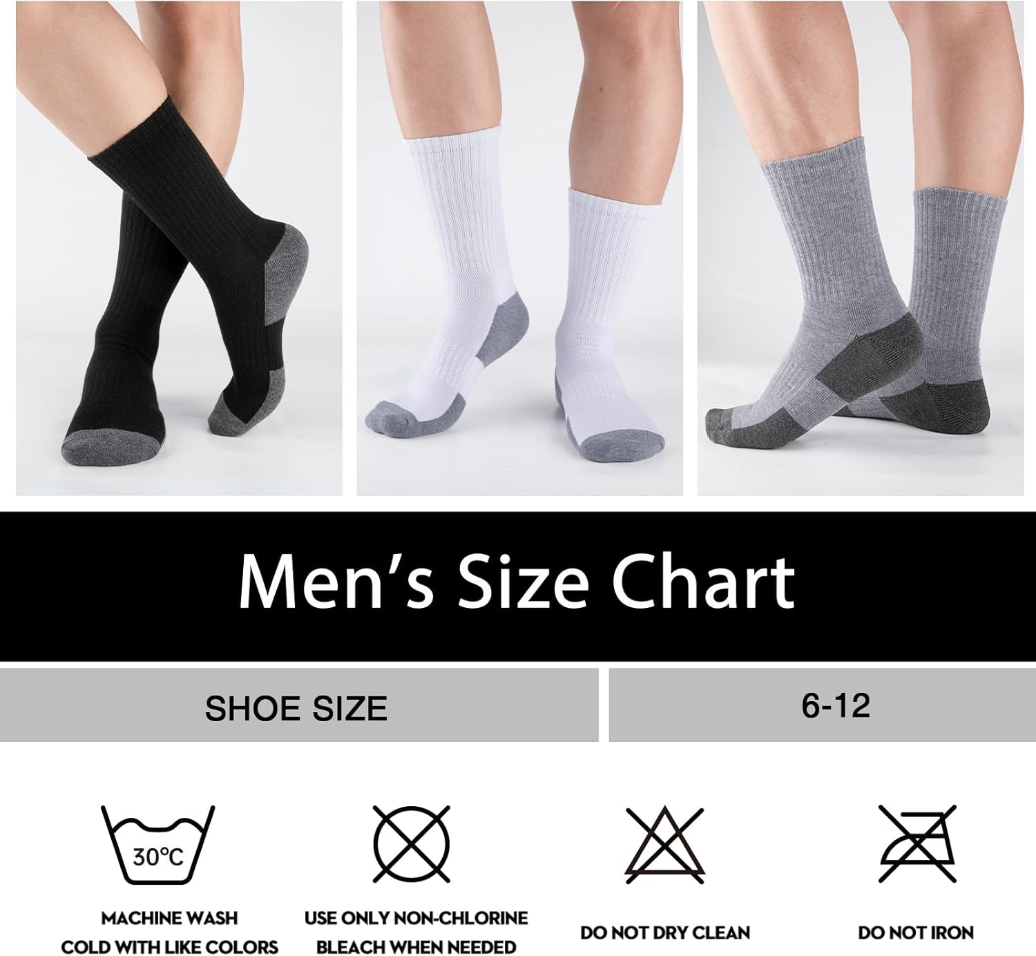 COOVAN 8 Pack Men's Athletic Crew Socks - Moisture Wicking, Heavy Duty Cushioned, Breathable Boot Socks - Image 2