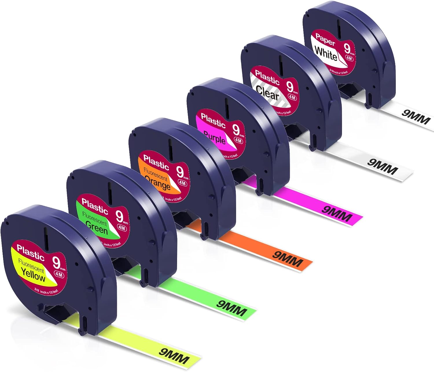 6 X Fluorescent Color Tape Compatible with Dymo Label