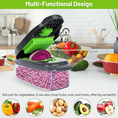 Miniatura 4 de Picador de verduras 13 en 1 picador de cebolla  Picador de verduras con recipiente  Picador de ensaladas  Cortador de patatas - Regalo para