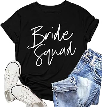 Womens Bride Shirt Bride Squad T-Shirts Bridesmaid Engaged Tee Top