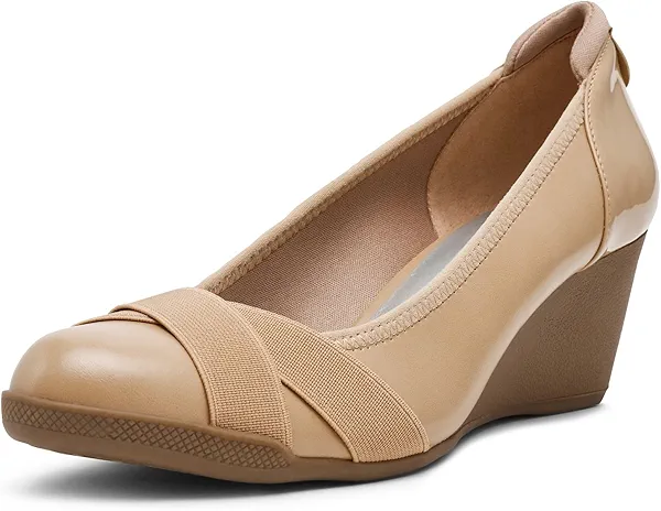 Anne Klein Women's Timeout Wedge Heel Pump, Biscotti Nude, 7.5