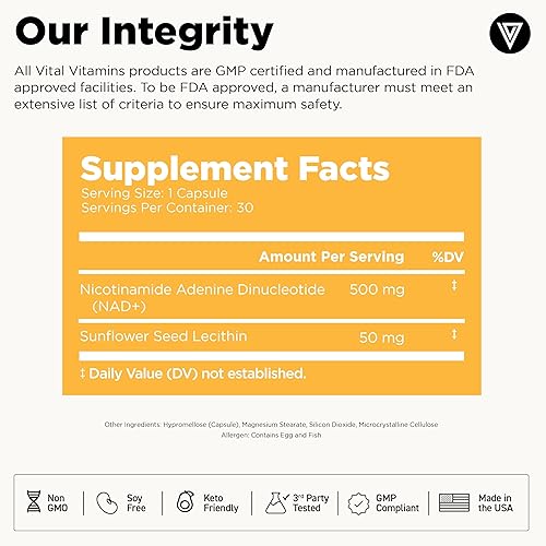 Miniatura 6 de Vital Vitamins Suplemento NAD - NAD+ (dinucleótido de nicotinamida y adenina) para hombres y mujeres - Fabricado con entrega liposomal - Soporte