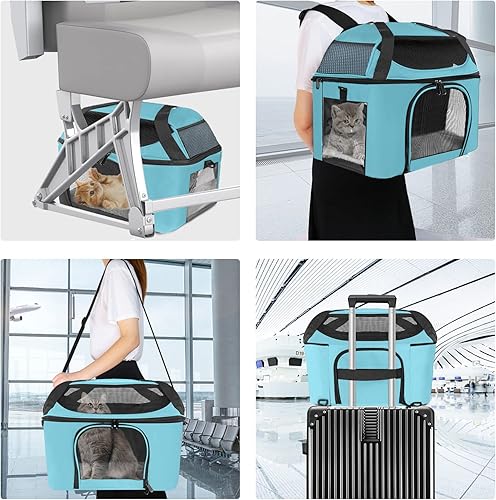 Miniatura 4 de Transportador grande para gatos Bejibear para 2 gatos, transportador de mascotas seguro de lado suave para perros, transportable, pequeño