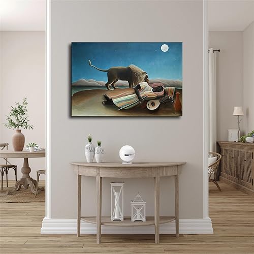 Miniatura 3 de Henri Rousseau - Póster de Henri Rousseau con texto en inglés "The Sleeping Gypsy by Henri Rousseau" (marco, 12 x 18 pulgadas)