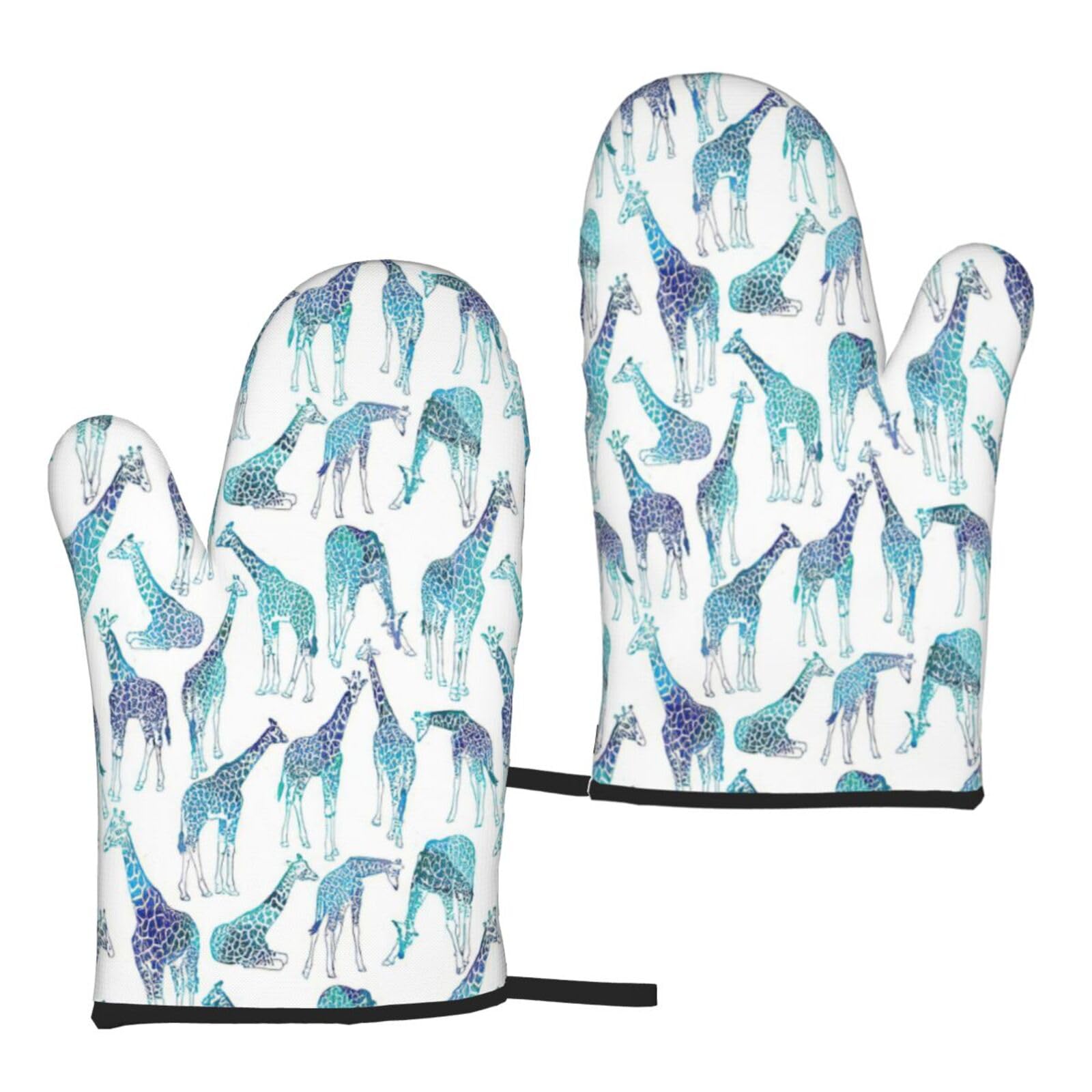 Nimongt Women's Black Giraffe Pattern Print Adults Universal Fit Heat Resistant Oven Gloves Reusable Cooking Outdoor Grilling
