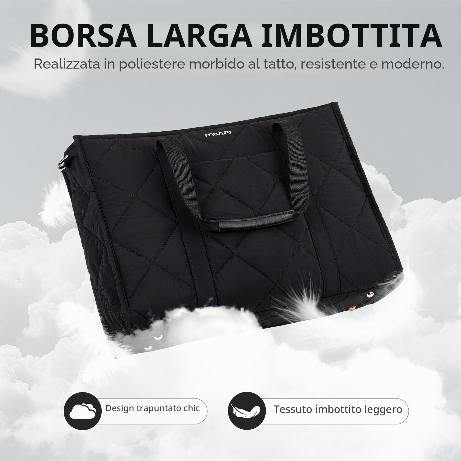 MOSISO Borsa Tracolla Imbottita Laptop Donna,15-15,6 pollici Borsa Laptop | Borse Lavoro Grand Capacita Leggera Casual con Portabicchieri per Insegnanti Infermieri Universita Affari Ufficio Viaggi,Nero