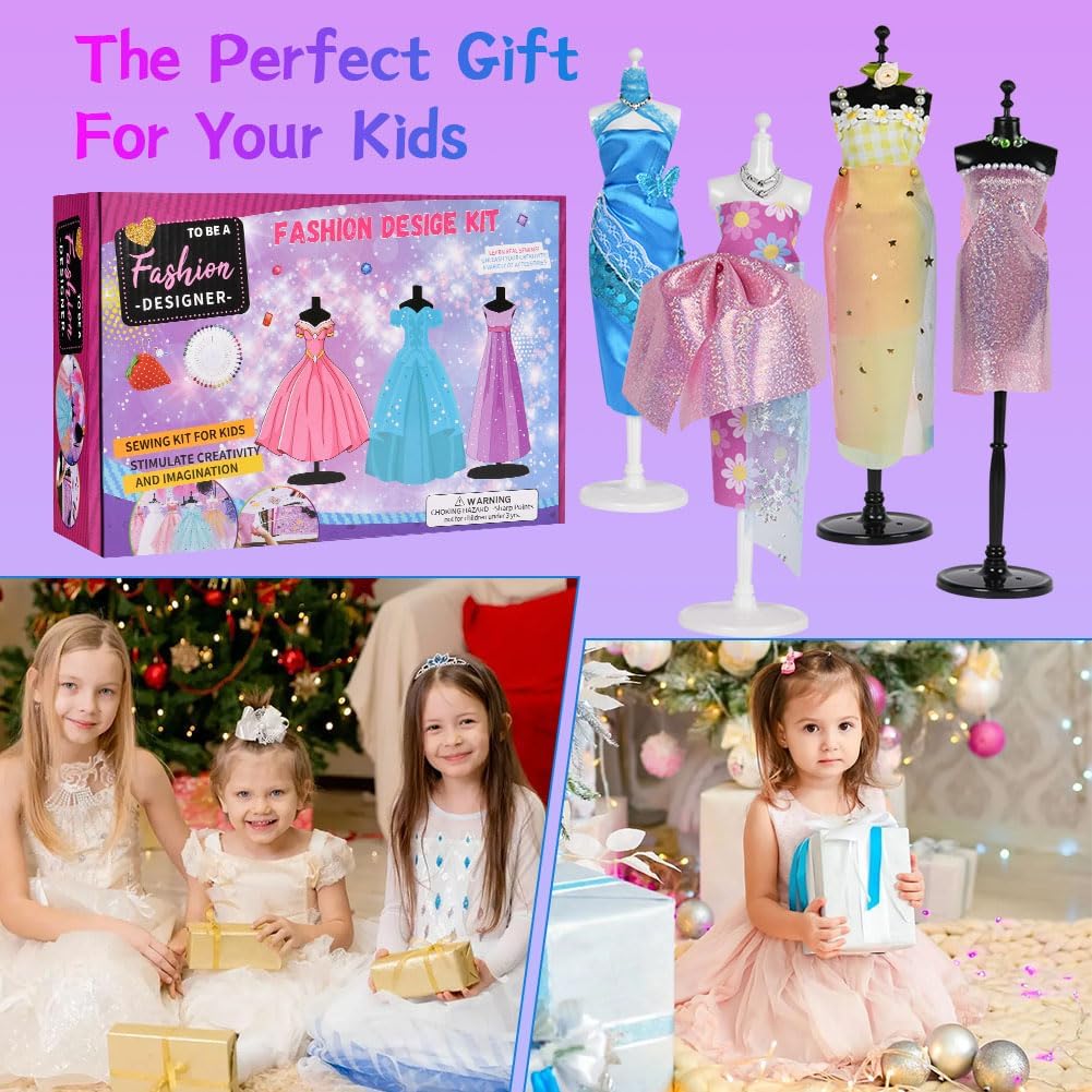 Aomig Modedesign Mädchen, Fashion Designer Studio Bastelset Kinder, DIY Kunst und Bastelset Nähsets Lernspielzeug mit 4 Mannequins, 600PC+ DIY Sewing Crafts Geschenke Mädchen 6-12+ Jahre