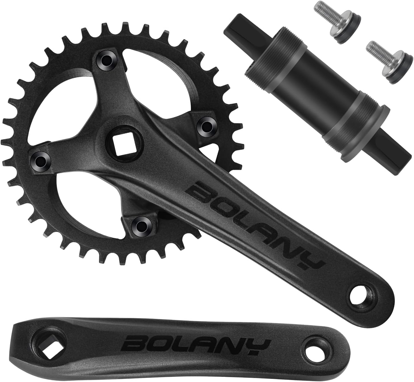 BOLANY Mountain Bike Crankset MTB 1x Square Taper Crankset 104 BCD 170mm Crank 32/34/36T Compatible with Single Speed Bicycle