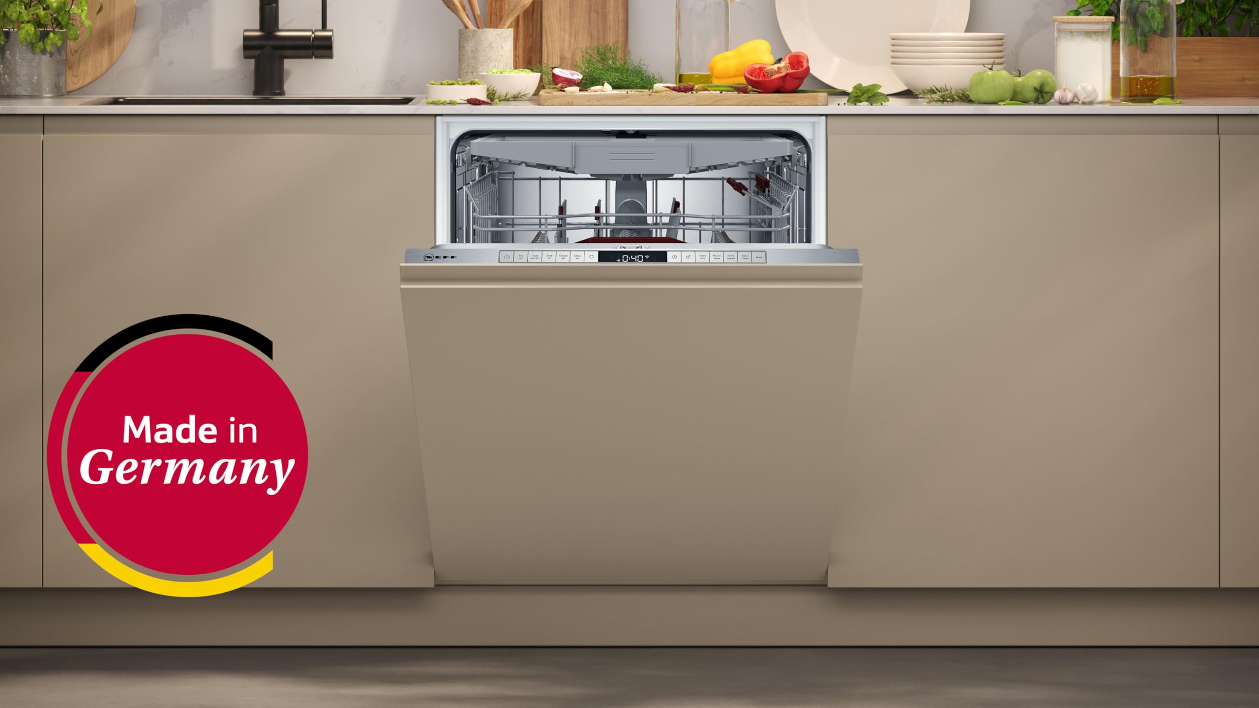 Neff S197TCX00E, lavastoviglie Completamente Integrata, N70, HomeConnect, 6 programmi, 14 coperti, 60 cm, EEK: A, consumo di Acqua 9,5 Litri, Rumore: 43 Db, EmotionLight, TimeLight, Made in Germany