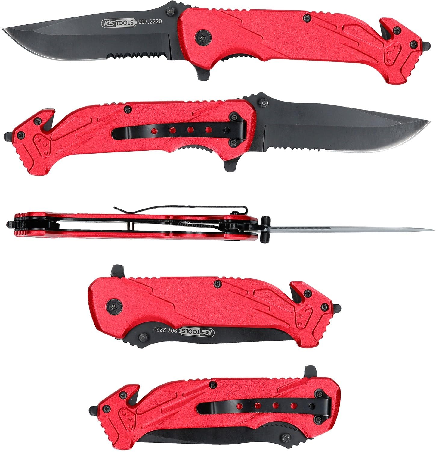 KS Tools 907.2220 Cuchilla plegable con seguro y cortador de cinturones