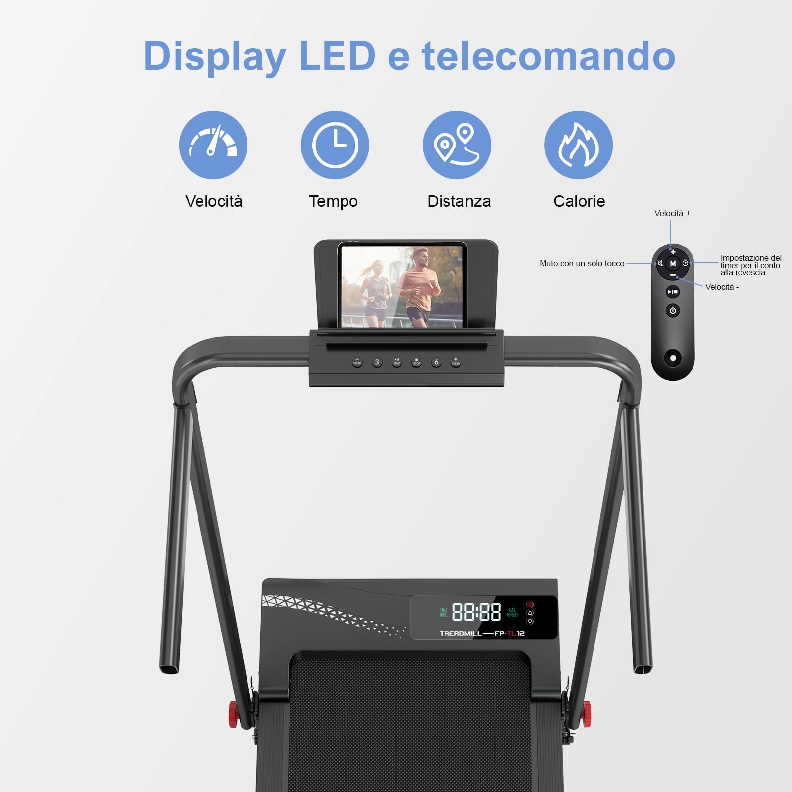 Cinta de Correr, 5 en 1 - Motor de 3 HP, 1-14 km/h - con Pantalla LED/Mando a Distancia - inclinación máxima del 9% - Soporte para iPad/teléfono móvil.