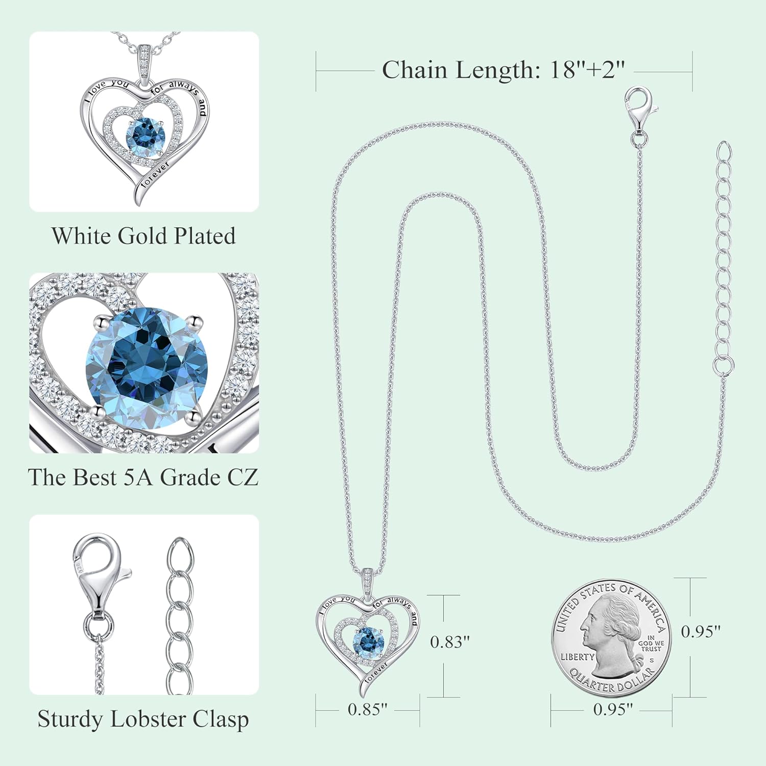 S925 Sterling Silver Necklace for Women, Valentines Day Gifts for Her, Love Heart Birthstone Necklaces for Women, Wife Jewelry, Mom Birthday Valentines Mothers Day Gifts, Girlfriend Necklaces, Daughter Heart Jewel, Anniversary for Her - Image 6