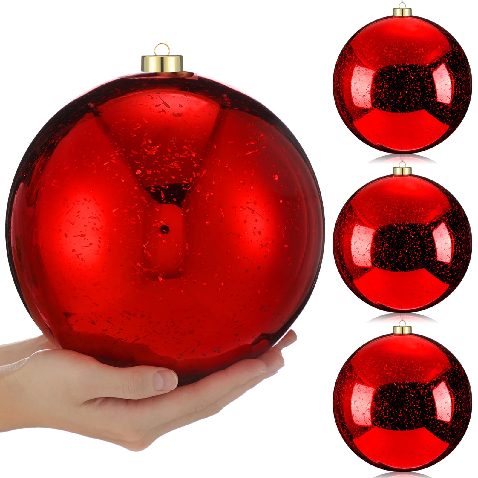 Boules de Noël rétro géantes incassables de 20,3 cm couleur rouge pour sapin | Lot de 4