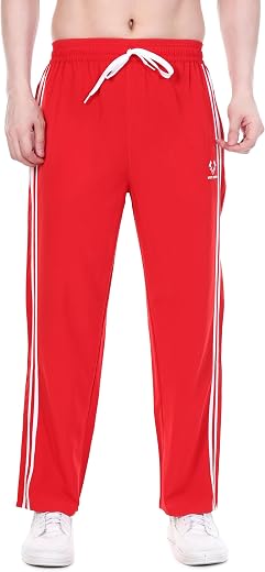 HYPE BORN Men’s Red Solid Relaxed-Fit Track Pants with Double Side Stripes – Ideal for Gym, Running, Walking