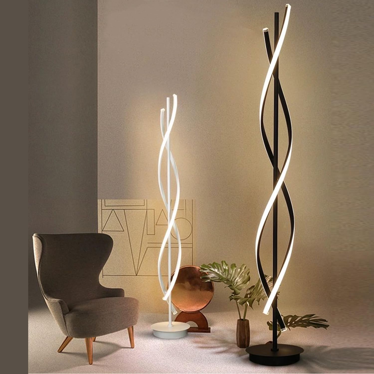 Lampada da Terra a LED da 40 W, dimmerabile, con Telecomando, a Spirale, per Interni, per soggiorni, camere da Letto, uffici (Bianco)