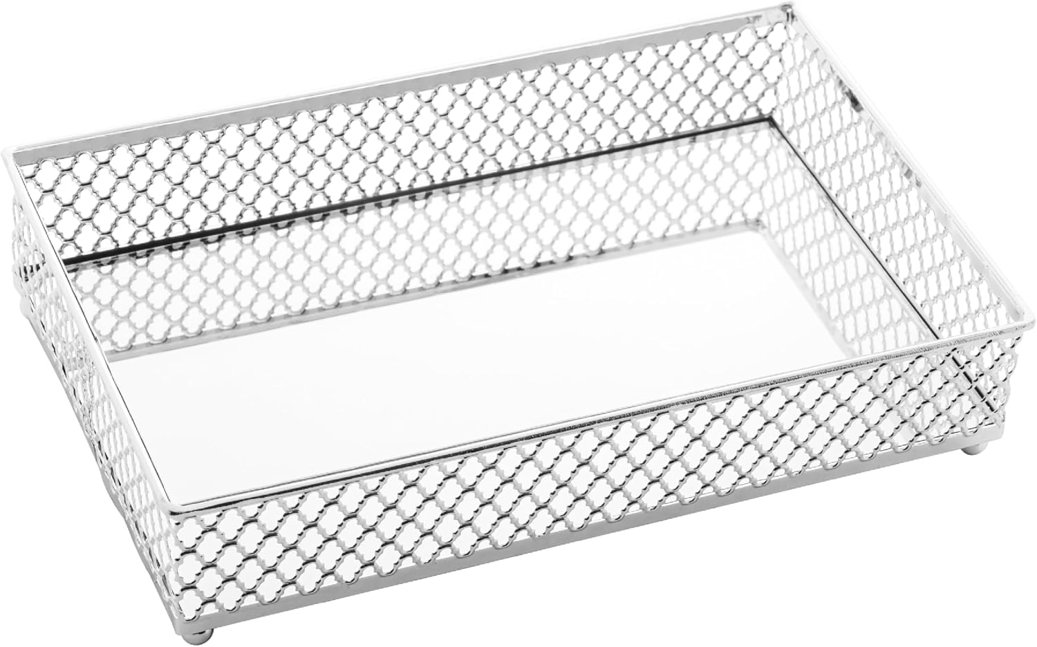 LYOR – Bandeja Retangular de Metal com Espelho Barcelona Prateada 21cm x 13cm x 5cm