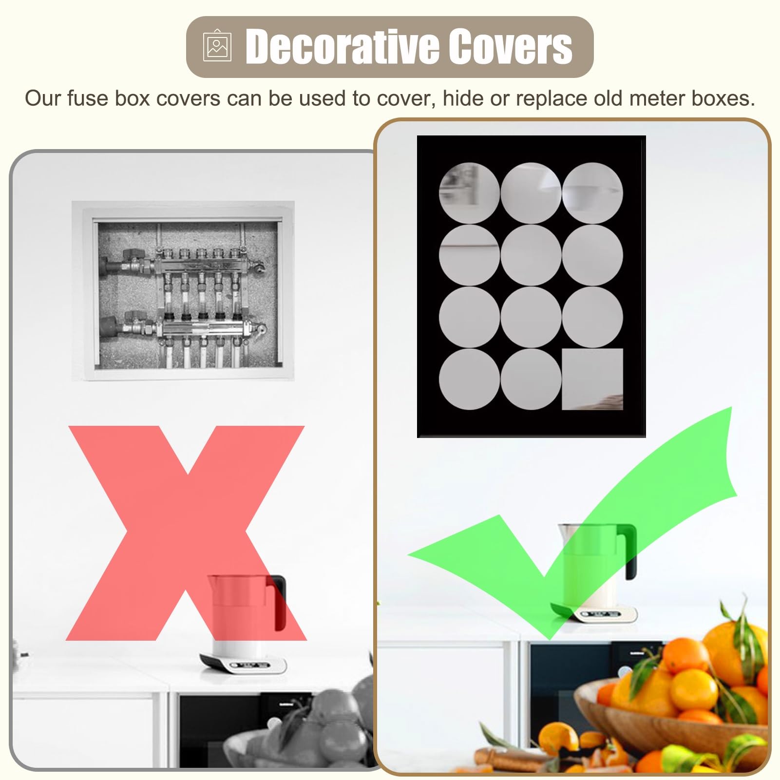 Copertura verticale a parete per pannello elettrico decorativo per scatola interruttore decorativo, scatola pannello contatore specchio per lavanderia e cucina, copertura del circuito della scatola