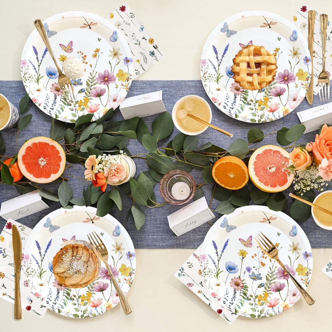 50Pcs Wildflower Plates Wildflower Party Supplies 7"Floral Paper Plates Spring Floral Shower Birthday Tableware Decorations for Spring Summer Picnic Wedding Tea Party Decor (Butterfly Flowers) - Image 4