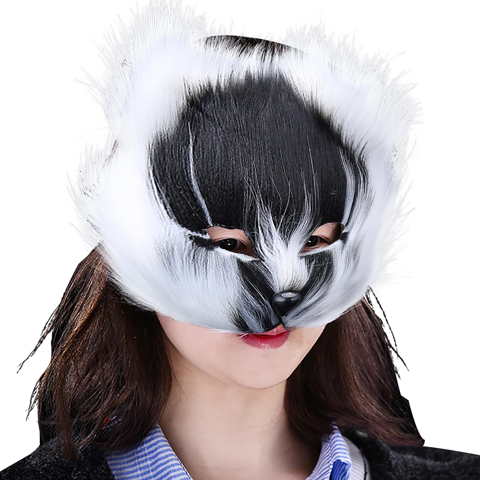 JIAHG Fox Furry Face Mask Animal Fuzzy Half Face Mask Cosplay Mask Halloween Costume Mask Party Fluffy Mask Masquerade Mask Fox Cat Faux Fur Mask - Image 3