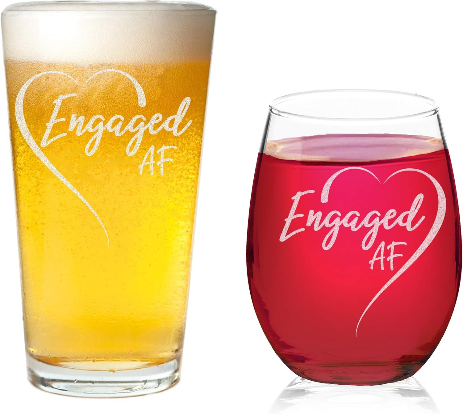 Veracco Engaged AF Beer Pint Engaged AF Stemless Glass Funny Birthday Gifts For Wedding Engagement Anniversary Husband And Wife Wine Lover Party Favor Laser Engraved (Clear, Glass)