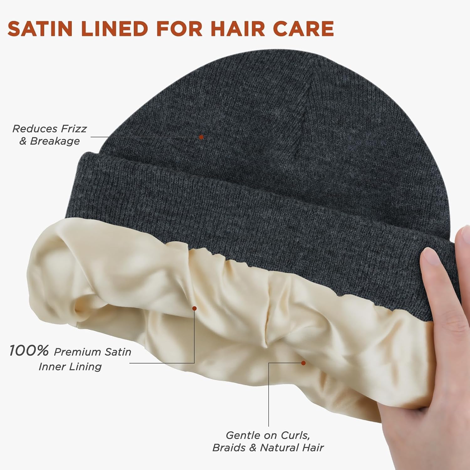 2 Pack Beanie Hats for Women & Men Winter, Satin Lined Beanies, Double Layer Warm Womens Winter Hats