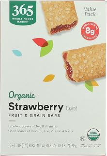 365 Whole Foods Market Organic Strawberry Fruit & Grain Bars, 16 Ct - USDA Organic, 8g Whole Grains, Nutrient-Rich Snack