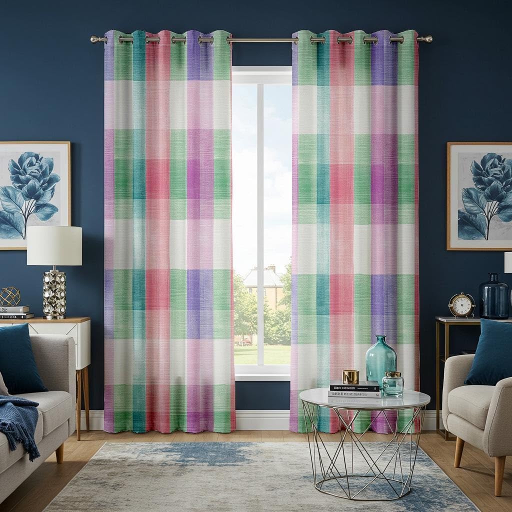 Rideaux occultants anti-lumière style Vichy pour chambre à coucher