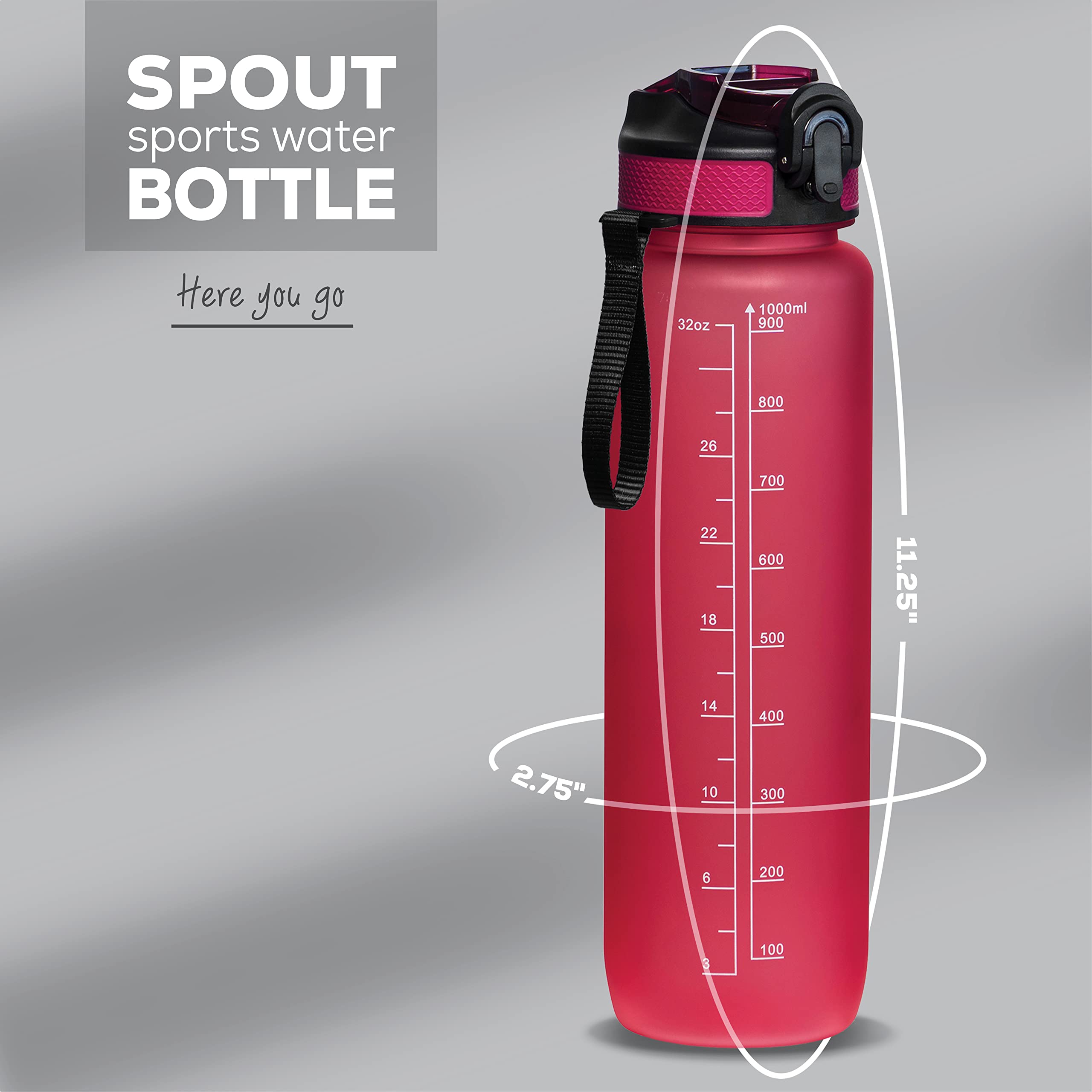 Motivierende Wasserflasche mit Zeitmarkierung, 900 ml, Sport-Wasserflasche mit Auslauf, auslaufsicher, BPA-frei