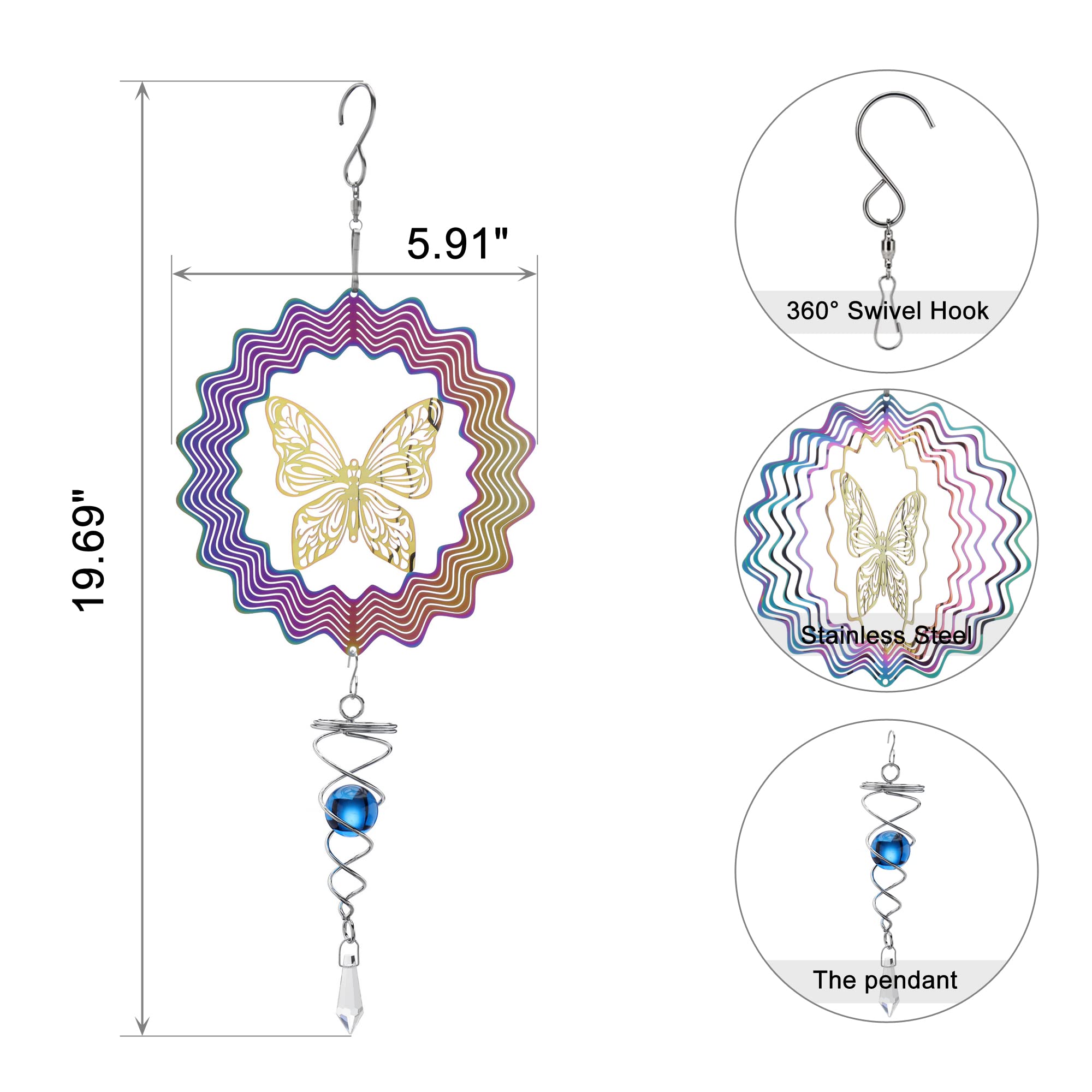 Carillon à Vent Rotatif 3D - Décoration De Jardin - Pendentifs D