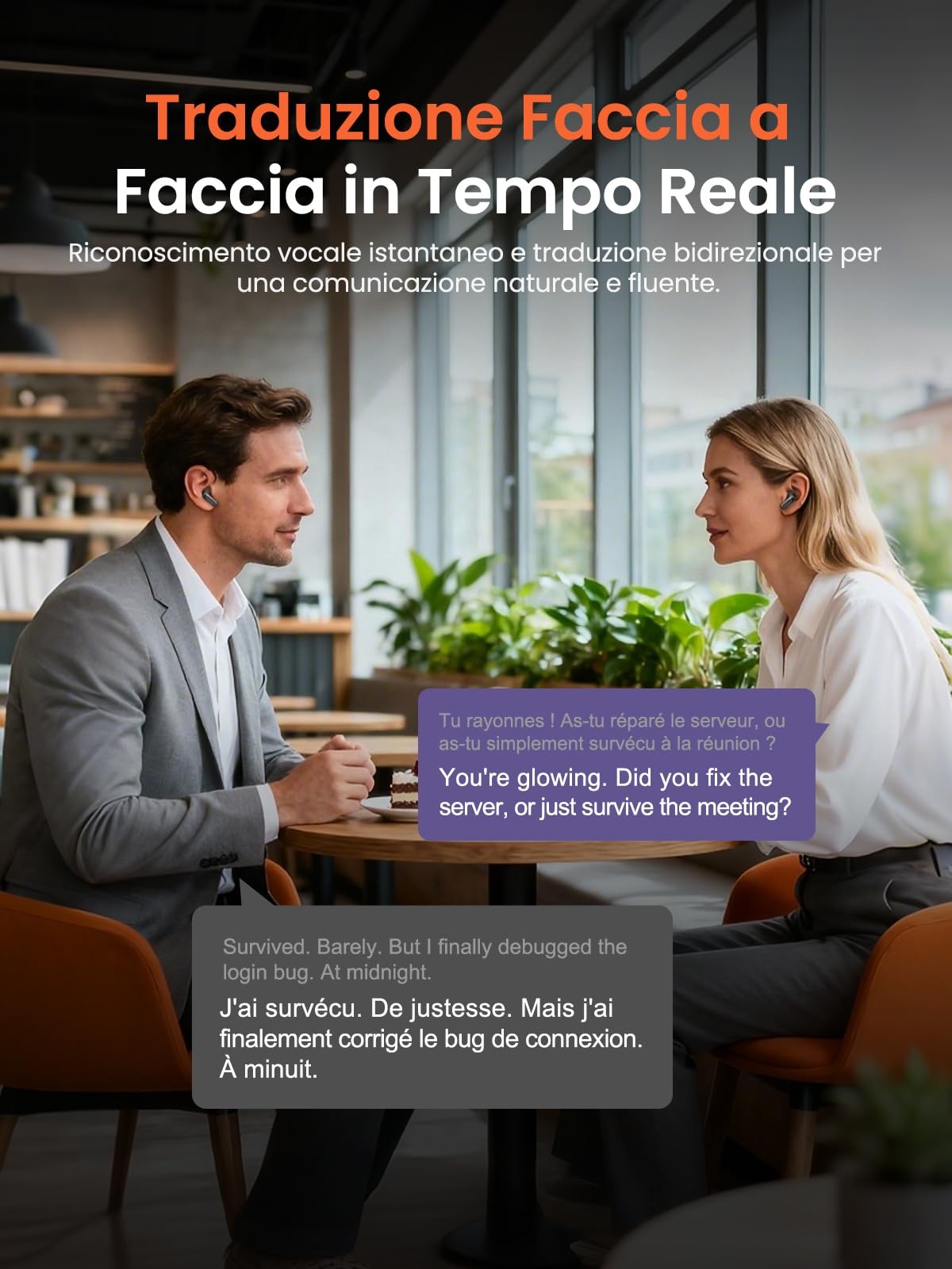 NE20 Cuffie Traduzione Simultanea con AI, 135 Lingue Auricolari Traduttore Simultaneo con 6 Modalità, Bluetooth 6.0, Schermo Touch, 60 Ore Autonomia, per Viaggi, Riunioni e Studio