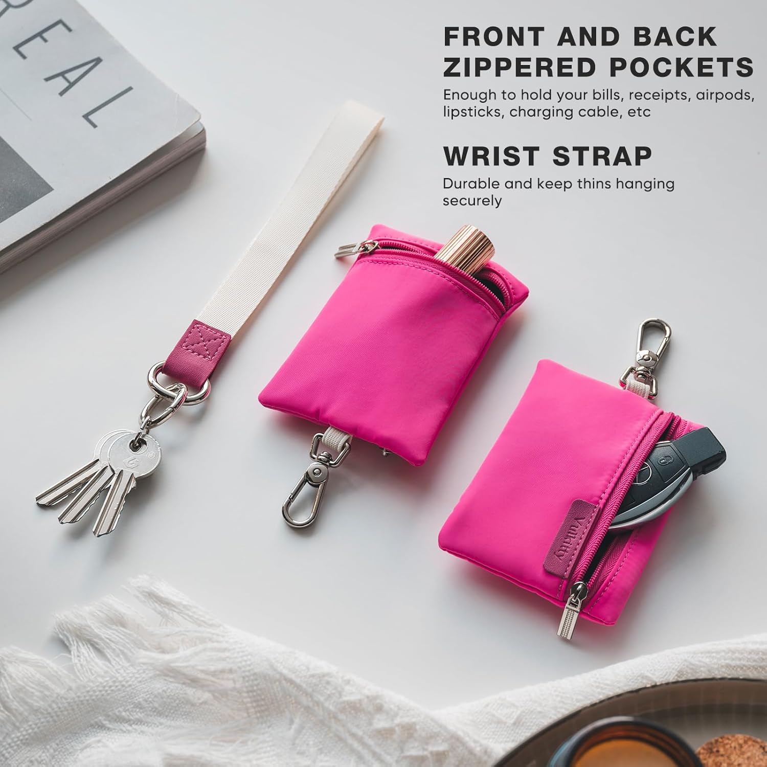 Vulkitty Keychain Wristlet Wallet, Mini Zip Around Wallet for Women Dual Pouch Portable Small Wallet Detachable Coin Purse - Image 7